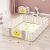 Bear Beige White Color Foldable Playpen, Baby Safety Play Yard With Fence Indoor Toys With Play mat 16panel and 1 play mat