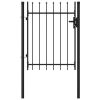 Fence Gate Single Door with Spike Top Steel 3.3'x3.9' Black