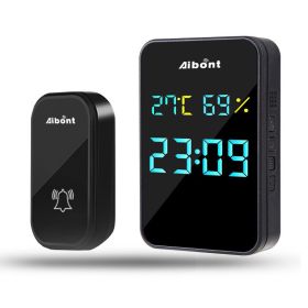 Outdoor Wireless Doorbell Digital Door Bell No Battery Self-powered Button Doorbell 200M Range 38 Chord Waterproof Security Door (Color: Black)